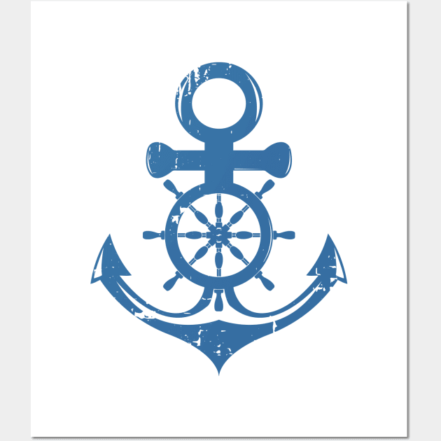 Blue Anchor and Ship wheel, nautical, maritime Wall Art by Lenny241